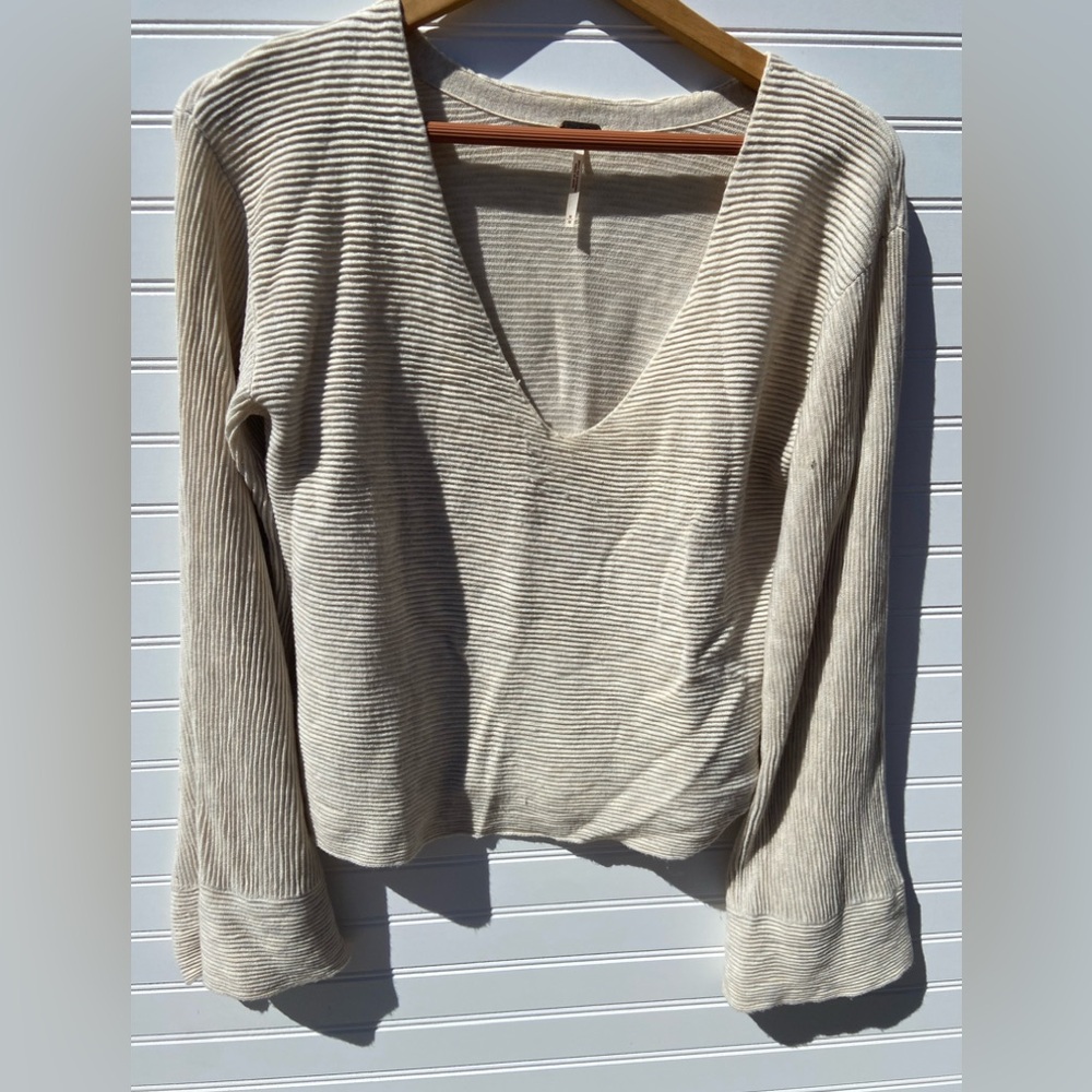 Free People V Neck Flowy bell Sleeve Top